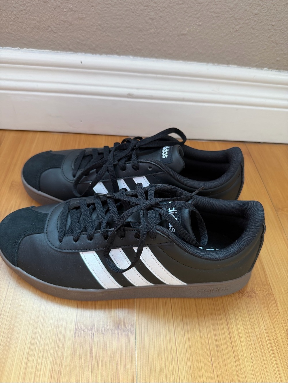 adidas court Black Sneakers with White Stripes